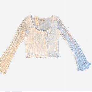 ThirtyThirty White Crop Top Long Sleeve Festival Fairy Lace Sheer NWT Sz Medium